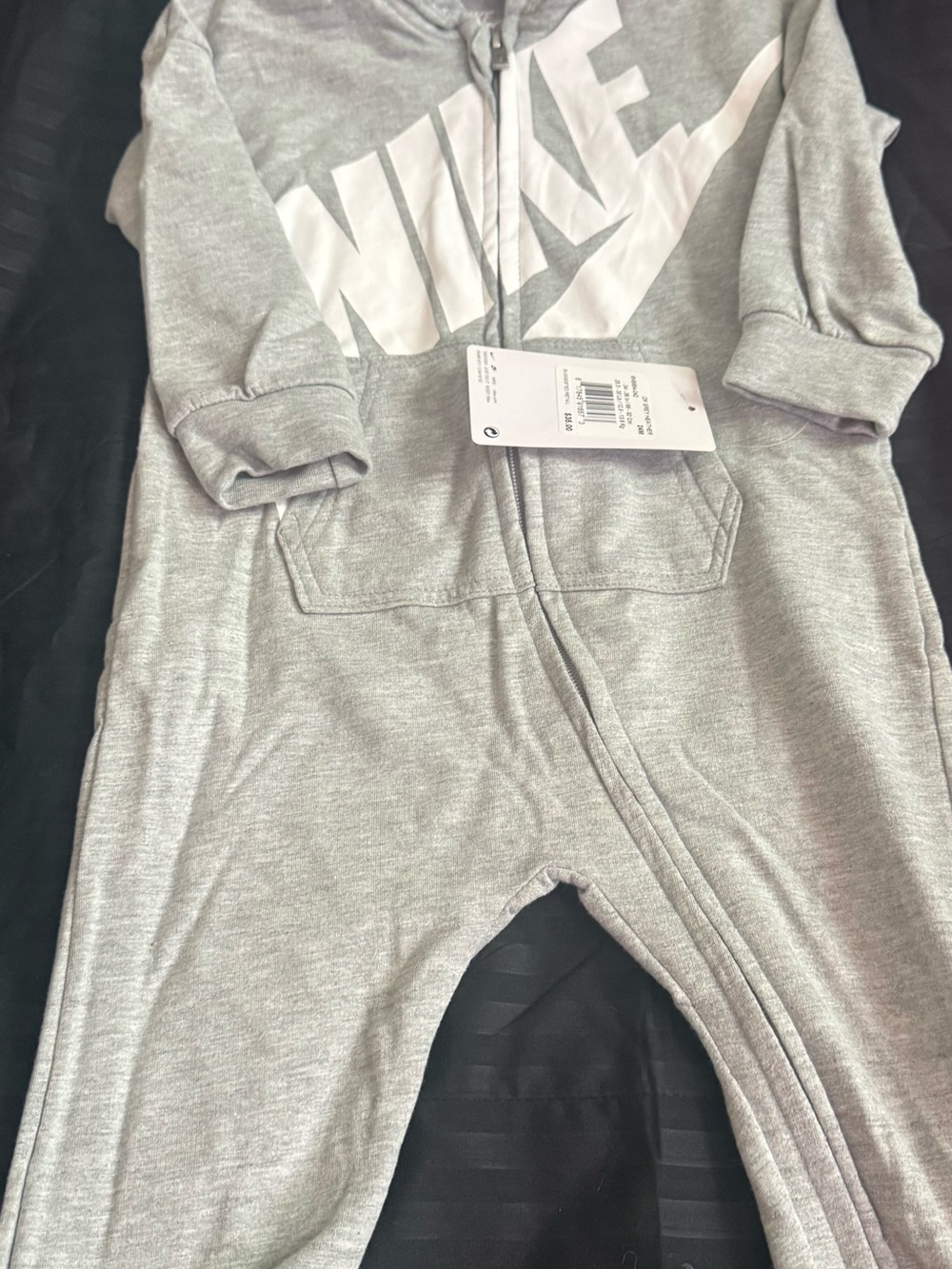 Nike Grey Baby One-Piece with White Logo Zip Romper